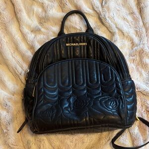 Michael Kors Black Quilted Floral Leather Backpack